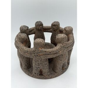 VTG Circle of Friends Candle Holder 7 Friends 1999 Mexican Folk Art Pottery Art